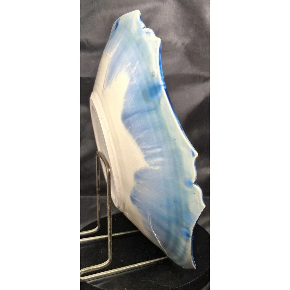 Studio Pottery Crystalline Glaze Blue Scalloped Octagon Plate Signed 9.25 Inch